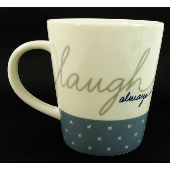 ED Ellen DeGeneres Royal Doulton “Laugh Always” Mug Blue White X Pattern 14oz - Picture 1 of 7